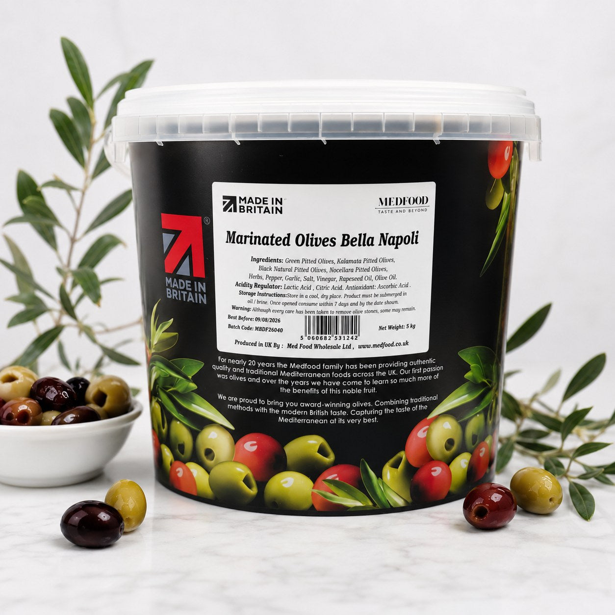Bella Napoli Marinated Mixed Olives – 5kg Short-Dated Tub