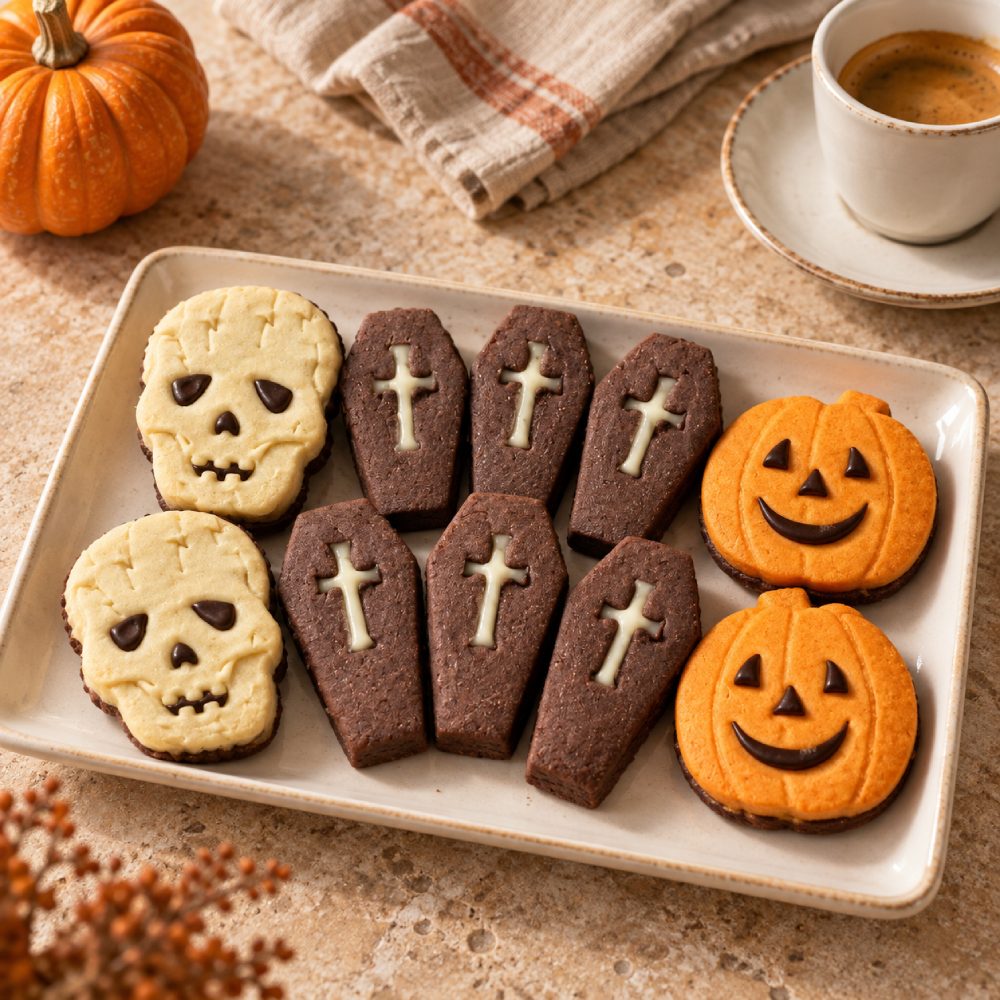 Italian Halloween Biscuit Selection Box on a tray