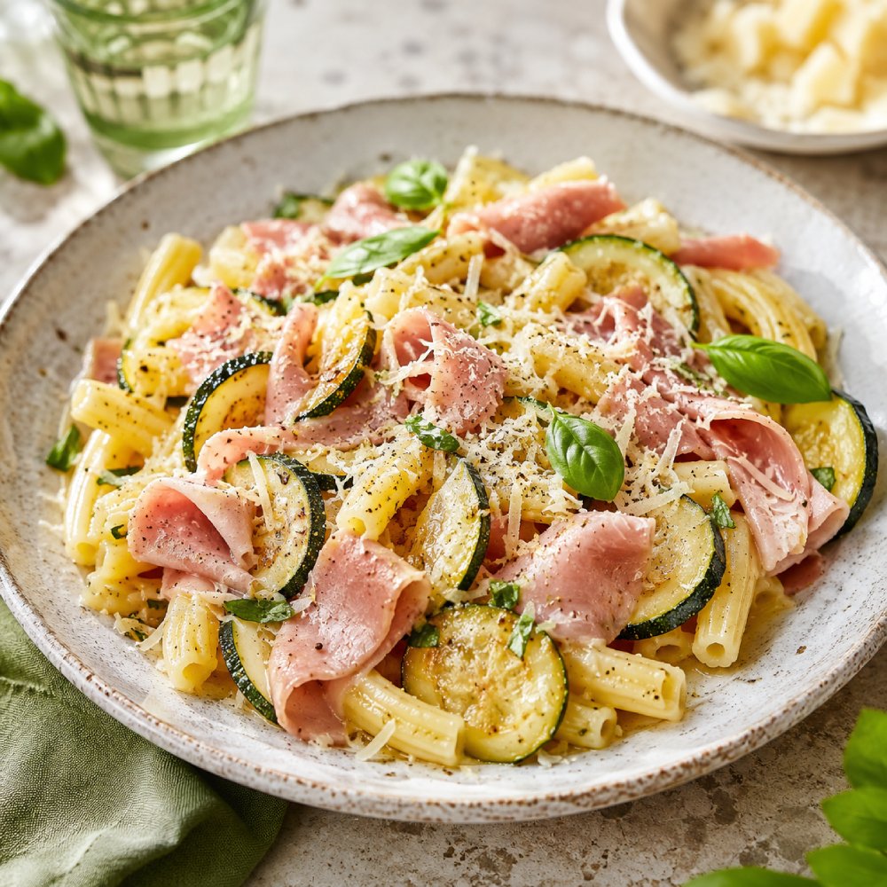Courgette and Mortadella Pasta with Grana Padano